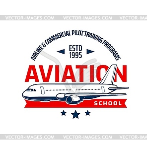 Aviation school icon, pilots and aviators training - vector clipart