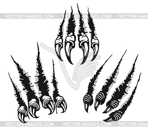 Monster claw marks, scratches with long nails - vector image