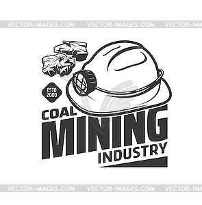 Mining industry icon, miner hat and coal or ore - vector clip art