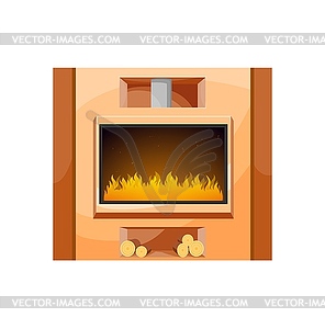 Modern home interior glass fronted fireplace - vector image