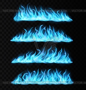 Blue realistic fire trails, magic flames borders - vector clipart