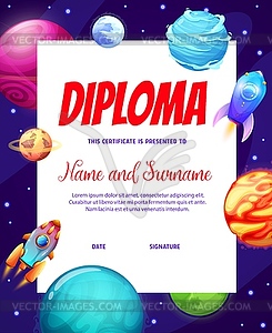 Kids diploma cartoon spacecrafts and spaceship - vector clip art