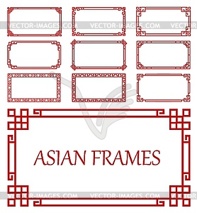 Корейские, китайские и японские азиатские рамки, бордюры - векторное изображение клипарта