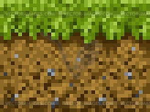 Pixel grass and ground blocks, game background - vector image