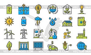 Environment and clean green energy line icons - vector clip art