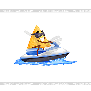 Cute nachos in glasses on water jet ski motorcycle - vector clipart