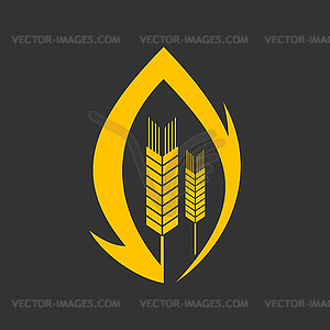 Cereal ear and spike icon of wheat, rye or barley - vector image