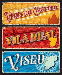 Viseu, Vila Real, Viana do Castelo Portugal plates - color vector clipart