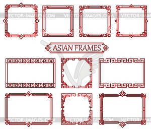 Красный азиатский квадрат китайские, японские, корейские рамки - векторное изображение