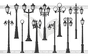 Streetlight, streetlamps and lampposts - vector image