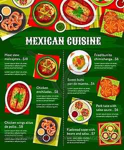 Mexican food, cuisine dishes and restaurant menu - vector clip art