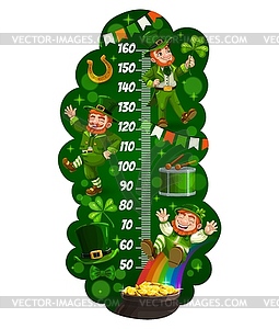 Kids height chart with cartoon funny leprechauns - color vector clipart