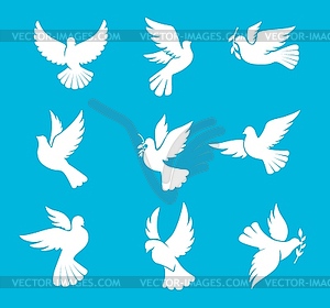 Christmas dove or wedding pigeon bird silhouettes - vector image