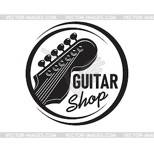 Guitar shop icon, acoustic musical guitar sign - vector clipart