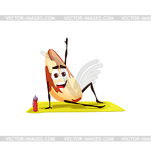 Cartoon brazil nut funny character yoga or pilates - vector image