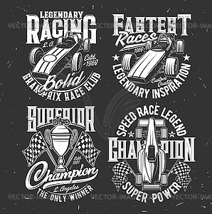 Car and bike racing sport t-shirt grunge prints - vector clipart