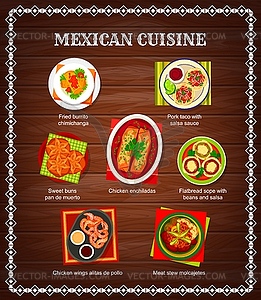 Mexican food menu, Mexico cuisine dishes and salsa - vector image