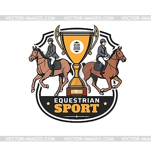 Значок конного спорта, лошадь, жокей, гоночный трофей - цветной векторный клипарт