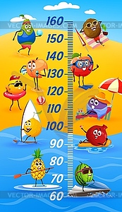 Kids height chart with fruits on summer vacation - vector image