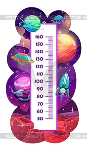 Kids height chart meter, cartoon space planets - vector clip art