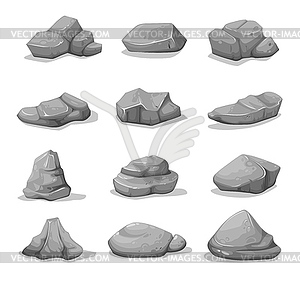 Grey rock stones, boulders, rubble, gravel, cobble - royalty-free vector clipart