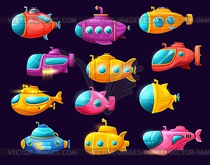 Cartoon underwater submarines with periscopes - vector image