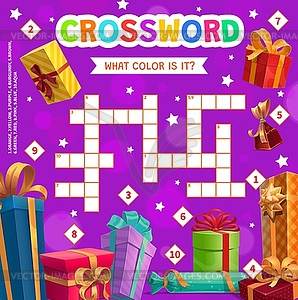 Christmas and birthday gifts crossword puzzle game - vector image