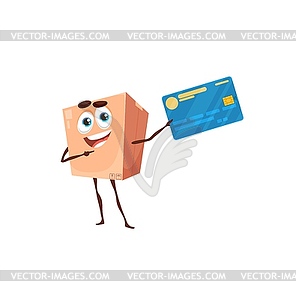 Delivery payment, cartoon package with credit card - color vector clipart