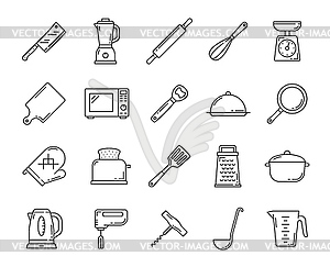 Kitchenware thin line icons, kitchen utensil - vector clipart