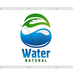Natural water drop and green leaf icon, eco nature - vector clipart / vector image