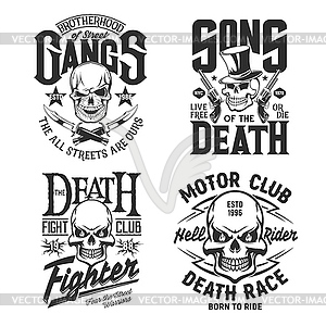 Skull, motorcycle biker custom races shirt prints - vector clipart