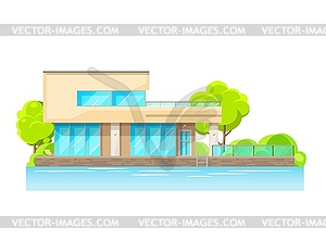 Luxury modern house exterior with terrace and pool - vector clip art