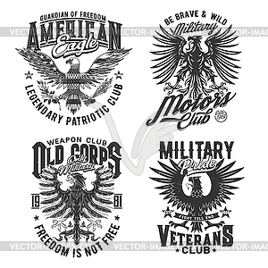 Tshirt prints with heraldic eagles, mascots - vector clipart