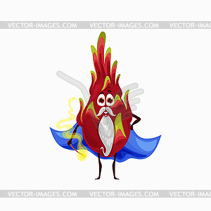 Magic pitaya dragonfruit wizard cartoon character - vector image