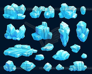 Cartoon frozen ice crystals, icicles and icebergs - vector clip art