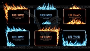 Gas and fire burning flame frames, set - vector clip art