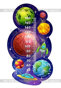 Kids height chart or growth meter, galaxy planets - vector image