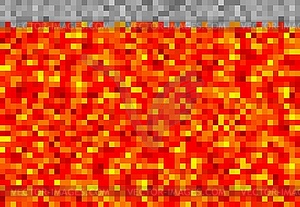 Cubic pixel lava, magma blocks pattern, pixel game - vector clipart