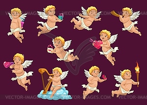 Valentine Cupids, cartoon love hearts and gifts - vector EPS clipart