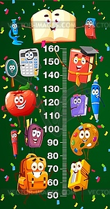 Kids height chart with school books and stationery - vector image