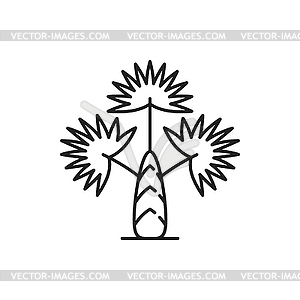 Tropical palm tree line icon, jungle forest plant - vector image