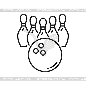 Ball and pins bowling playing equipment thin line - vector clip art