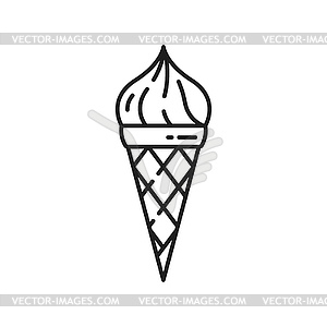 Fruity ice cream in waffle cone outline sweet food - vector image