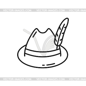 Bavarian felt hat with feathers thin line icon - vector image