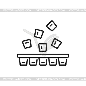 Plastic container, flying ice cubes outline icon - vector image