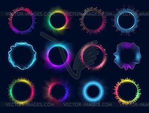 Neon circles of sound wave, audio equalizer - vector image