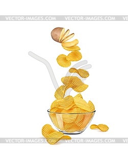 Realistic potato slices turning into ripple chips - vector clipart