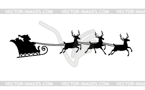 Christmas Santa sleigh silhouette, reindeer, Claus - vector image