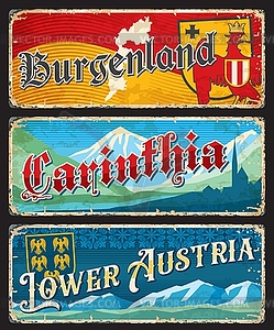 Burgenland, Carinthia, Lower Austria region plates - vector clipart