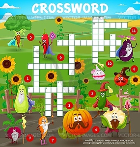 Cartoon vegetable wizards, crossword puzzle game - vector clip art